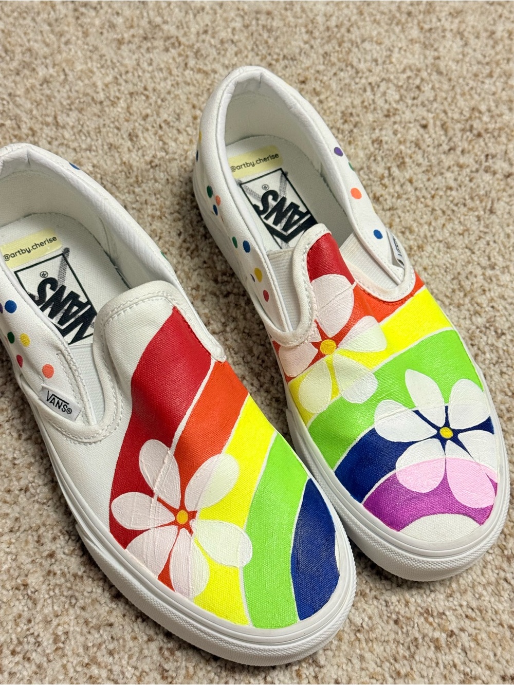 One of a Kind Hand rainbow painted slip on Vans -unisex size 7.5 women or 6 mens